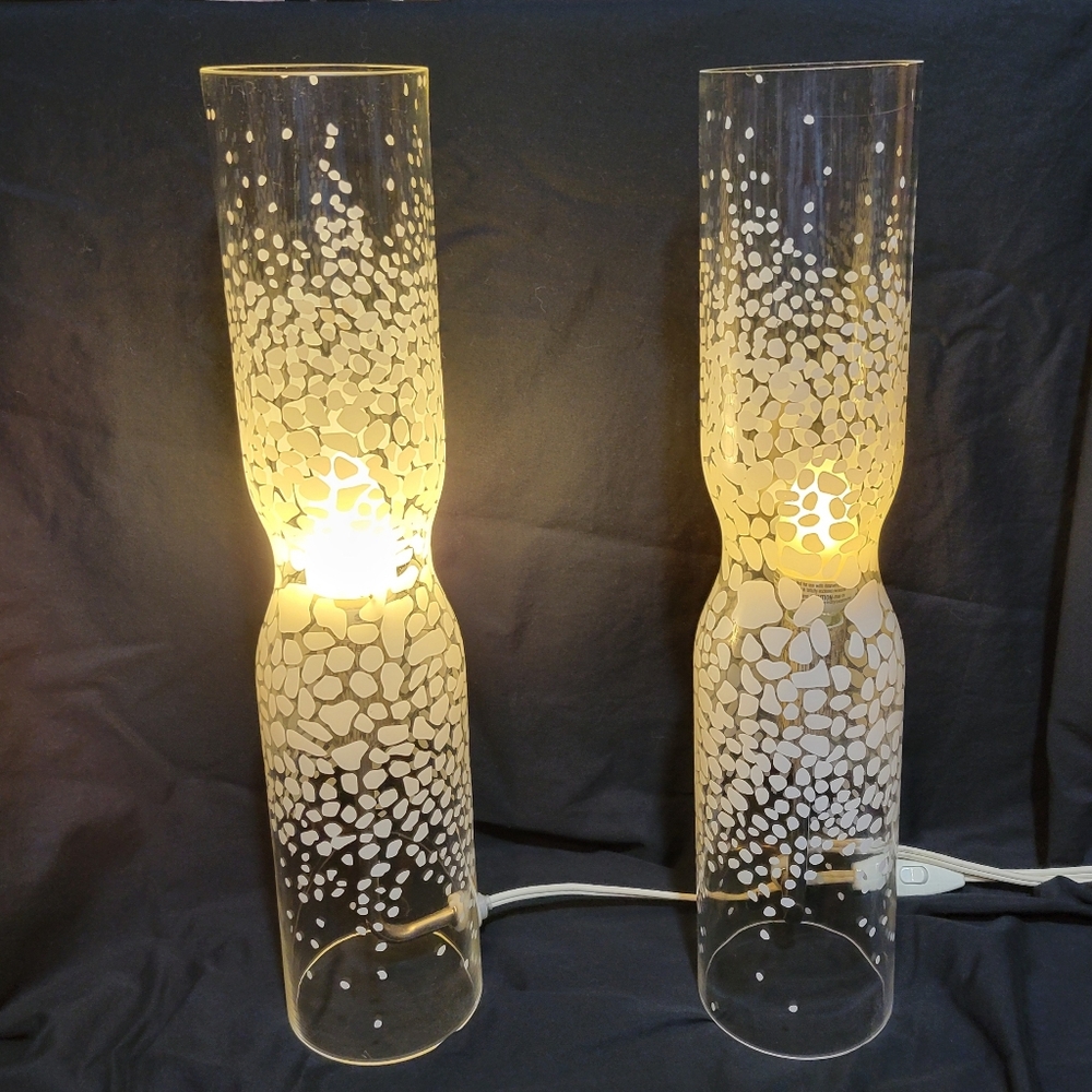 Vintage Ikea Cylinder Lamps - Clear Glass Speckled 18” Tall - Set Of 2
